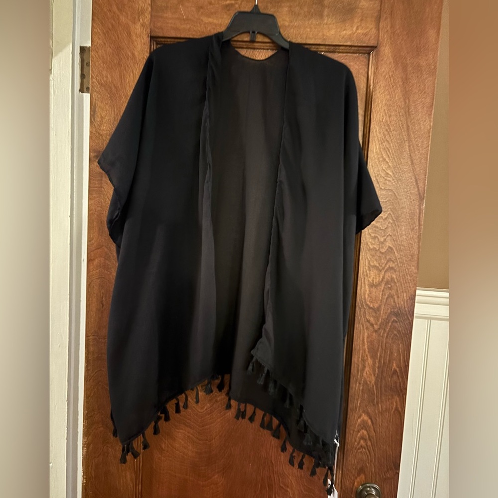 NWT Black Tassel Open Front Kimono